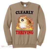 Clearly Thriving Funny Fire Cat Meme Cat Lover Cat Mom Sweatshirt thumb 0
