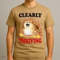 Clearly Thriving Funny Fire Cat Meme Cat Lover Cat Mom T-Shirt thumb 3
