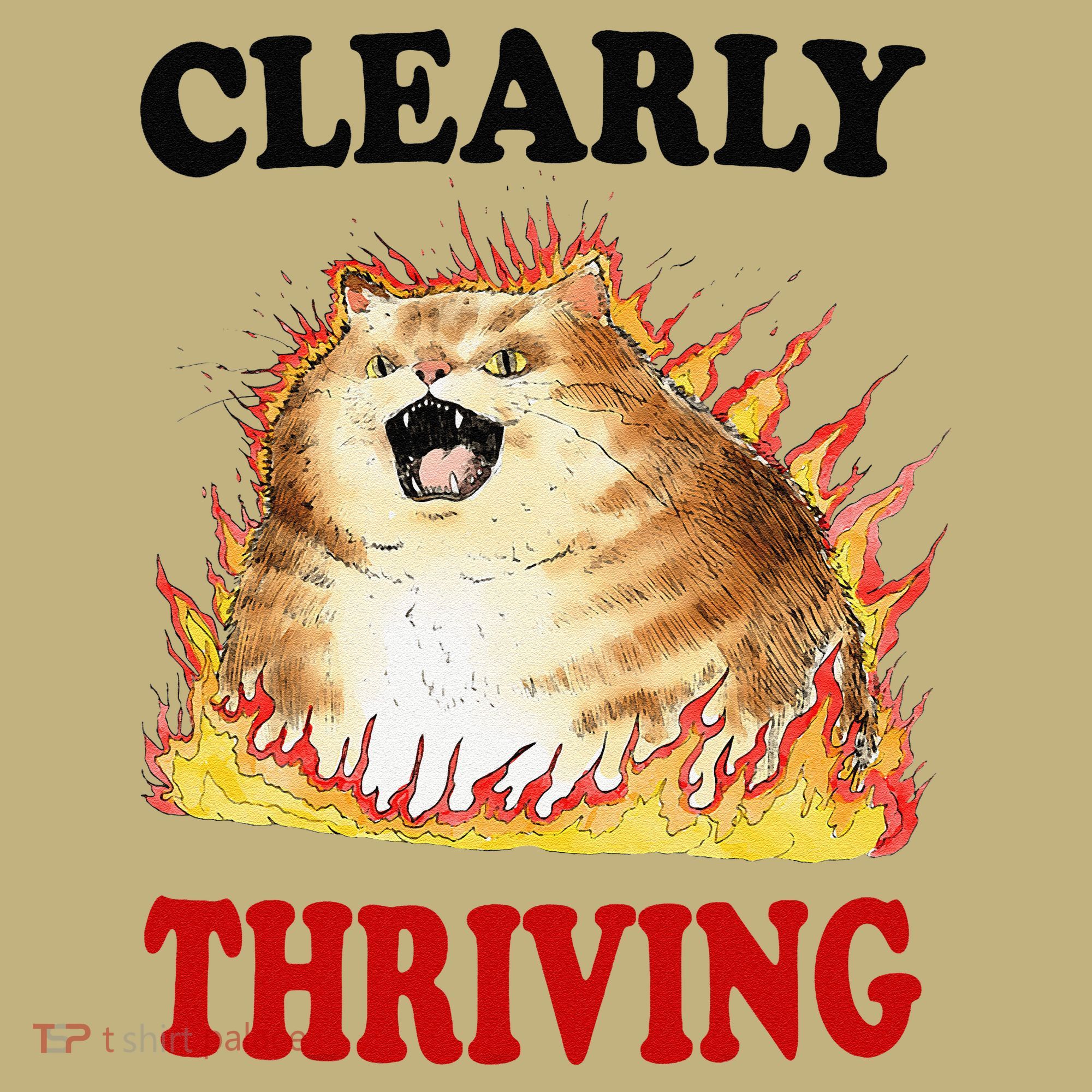 Clearly Thriving Funny Fire Cat Meme Cat Lover Cat Mom T-Shirt