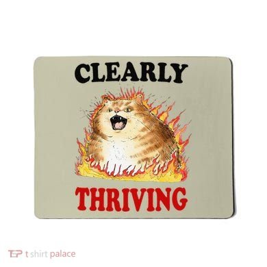 Clearly Thriving Funny Fire Cat Meme Cat Lover Cat Mom Mousepad