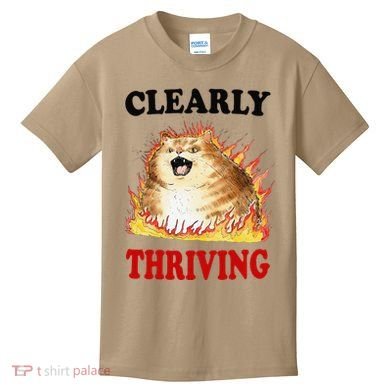Clearly Thriving Funny Fire Cat Meme Cat Lover Cat Mom Kids T-Shirt