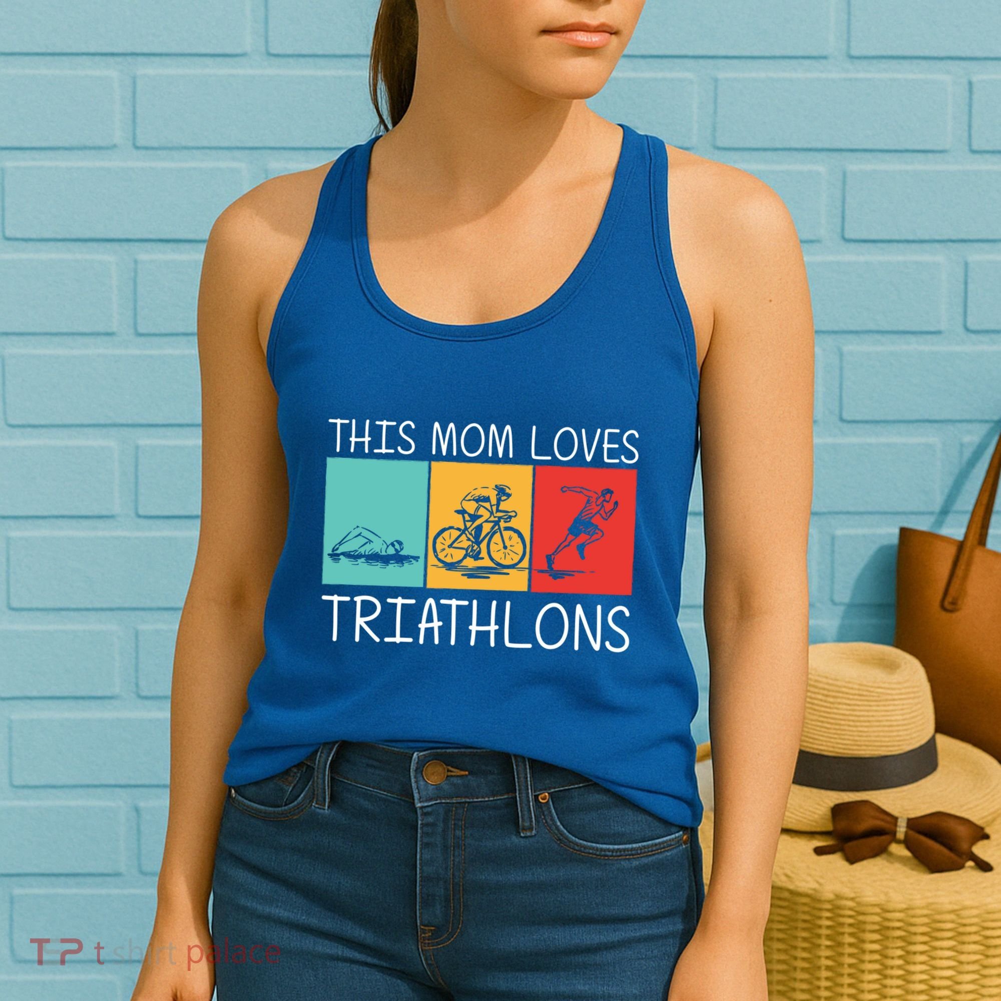 Cool Triathlon For Mom Mother Swimming Running Swim Bike Run Gift Women's Tank Top