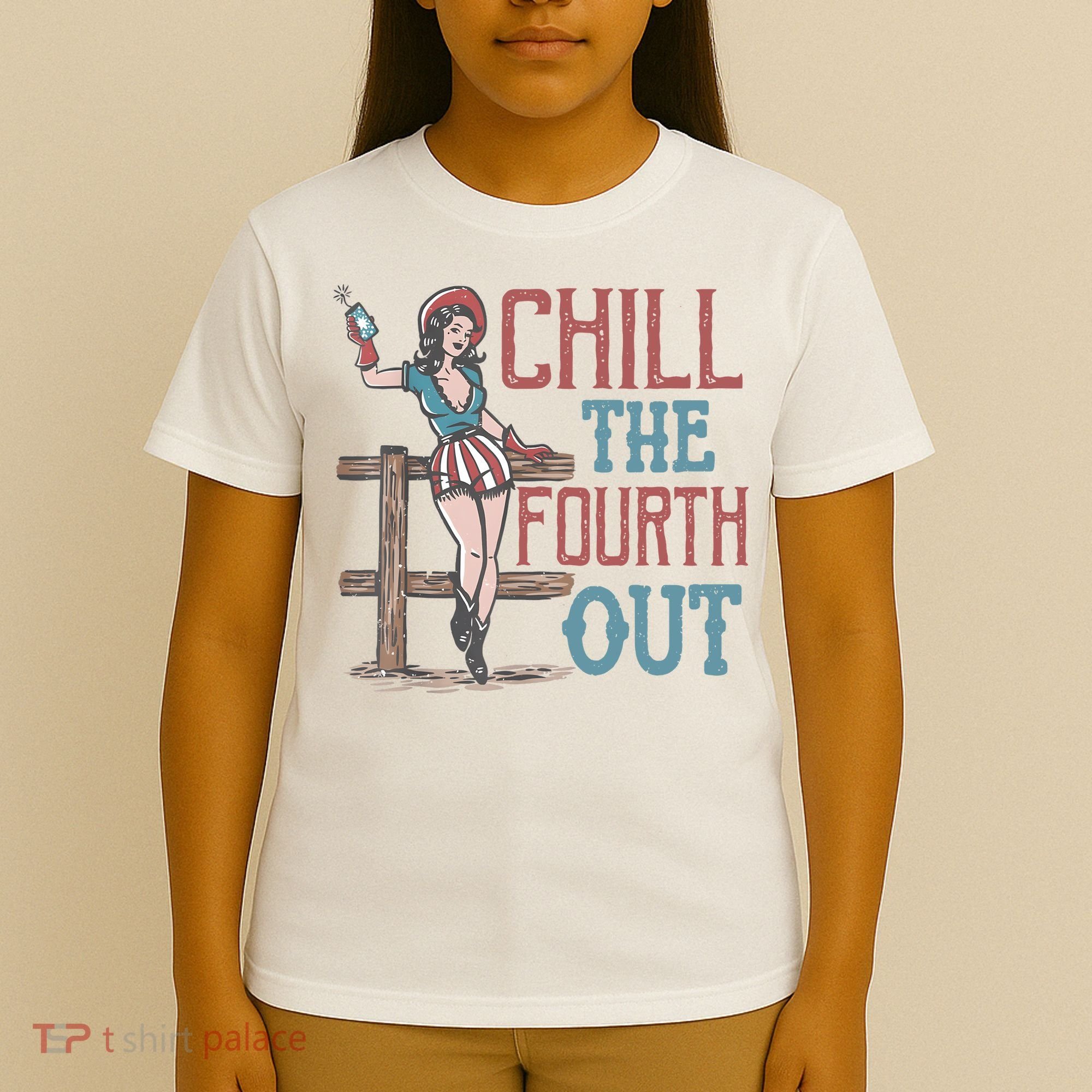 Chill The Fourth Out Retro Western Cowgirl Happy 4th Of July T-Shirt