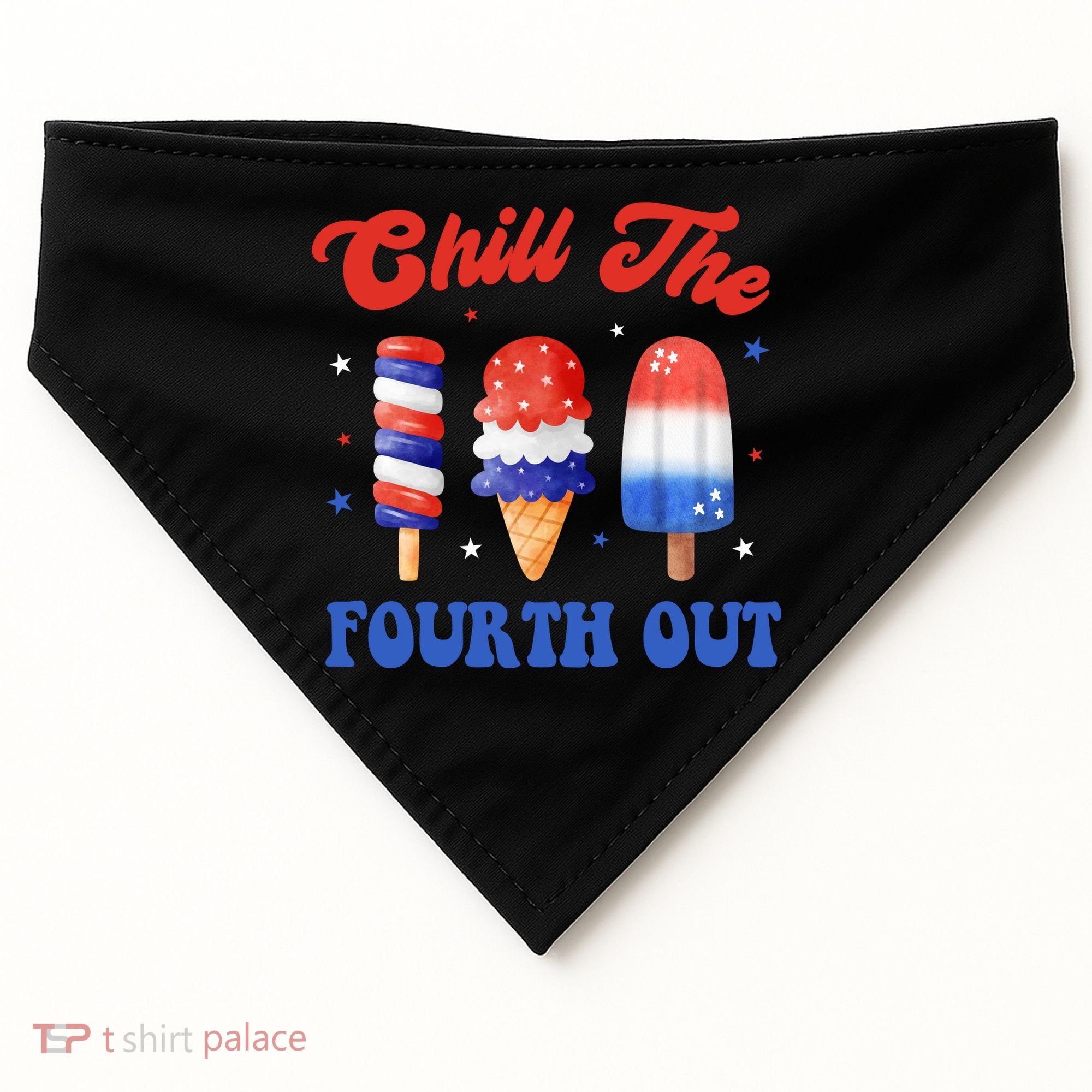 Chill The Fourth Out Funny 4th Of July Icecream USA-Made Doggie Bandana