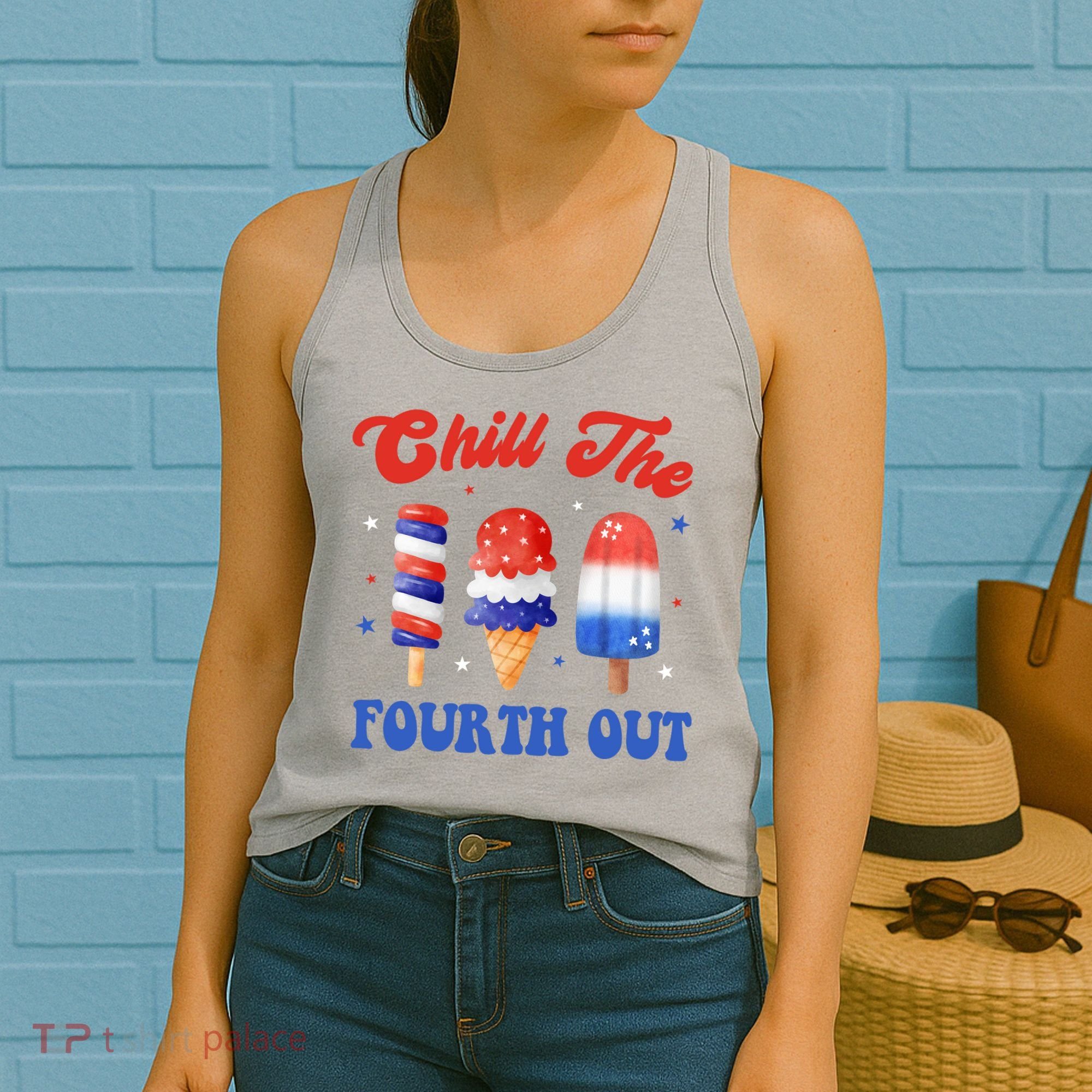 Chill The Fourth Out Funny 4th Of July Icecream Women's Tank Top