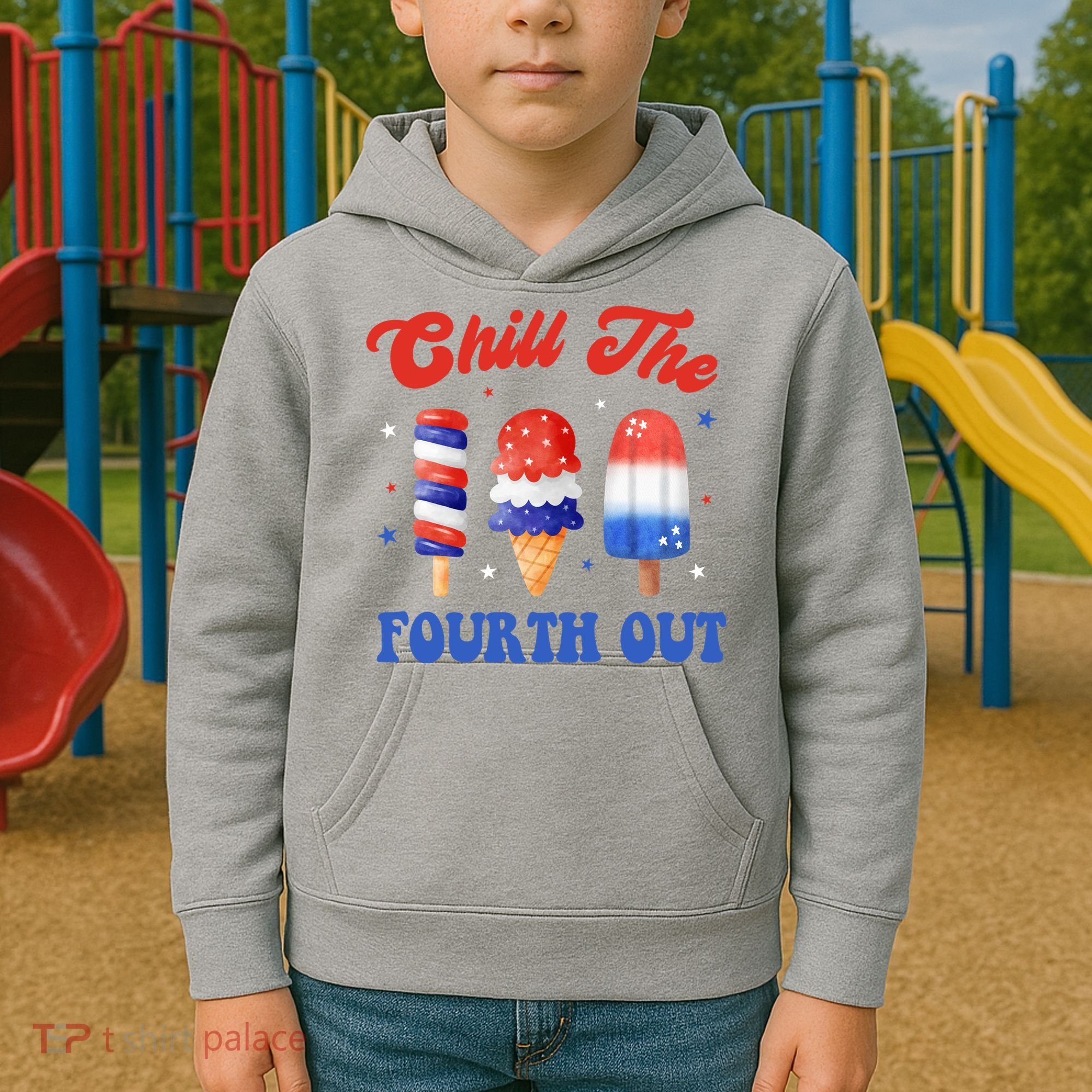 Chill The Fourth Out Funny 4th Of July Icecream Kids Hoodie