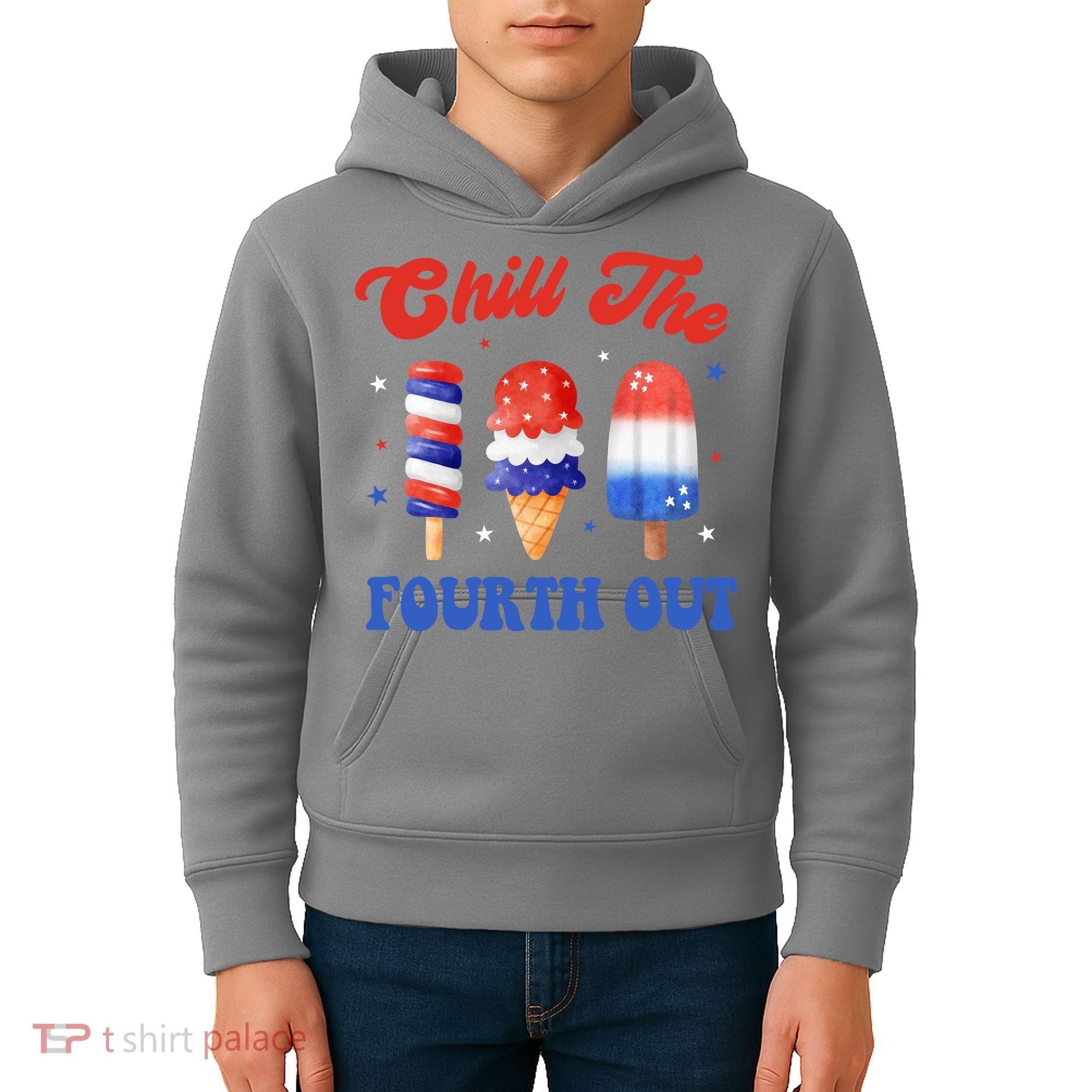 Chill The Fourth Out Funny 4th Of July Icecream Kids Hoodie