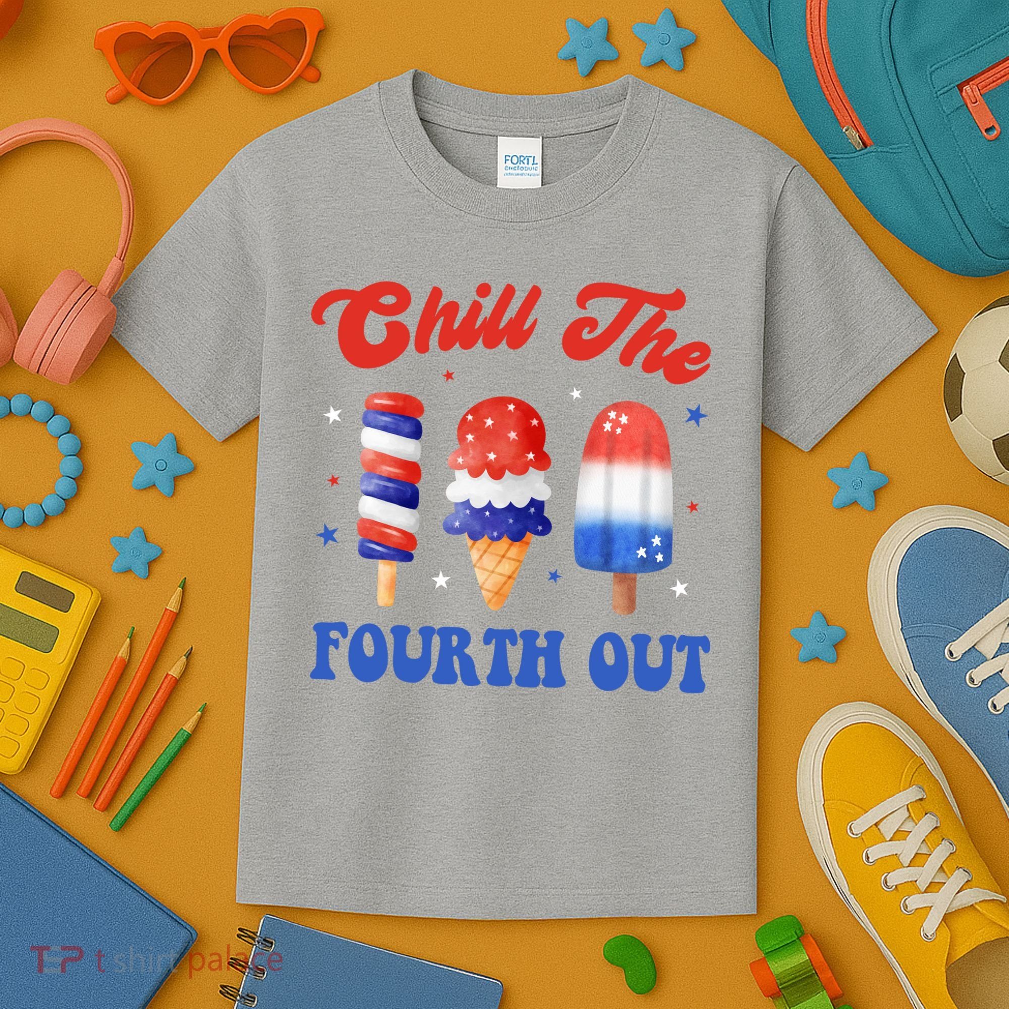 Chill The Fourth Out Funny 4th Of July Icecream Kids T-Shirt