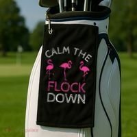 Calm The Flock Down Flamingo Summer Gift Golf Towel thumb 2