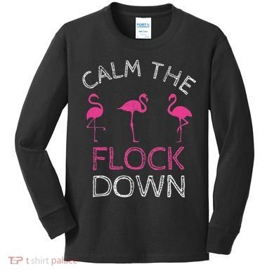 Calm The Flock Down Flamingo Summer Gift Kids Long Sleeve Shirt