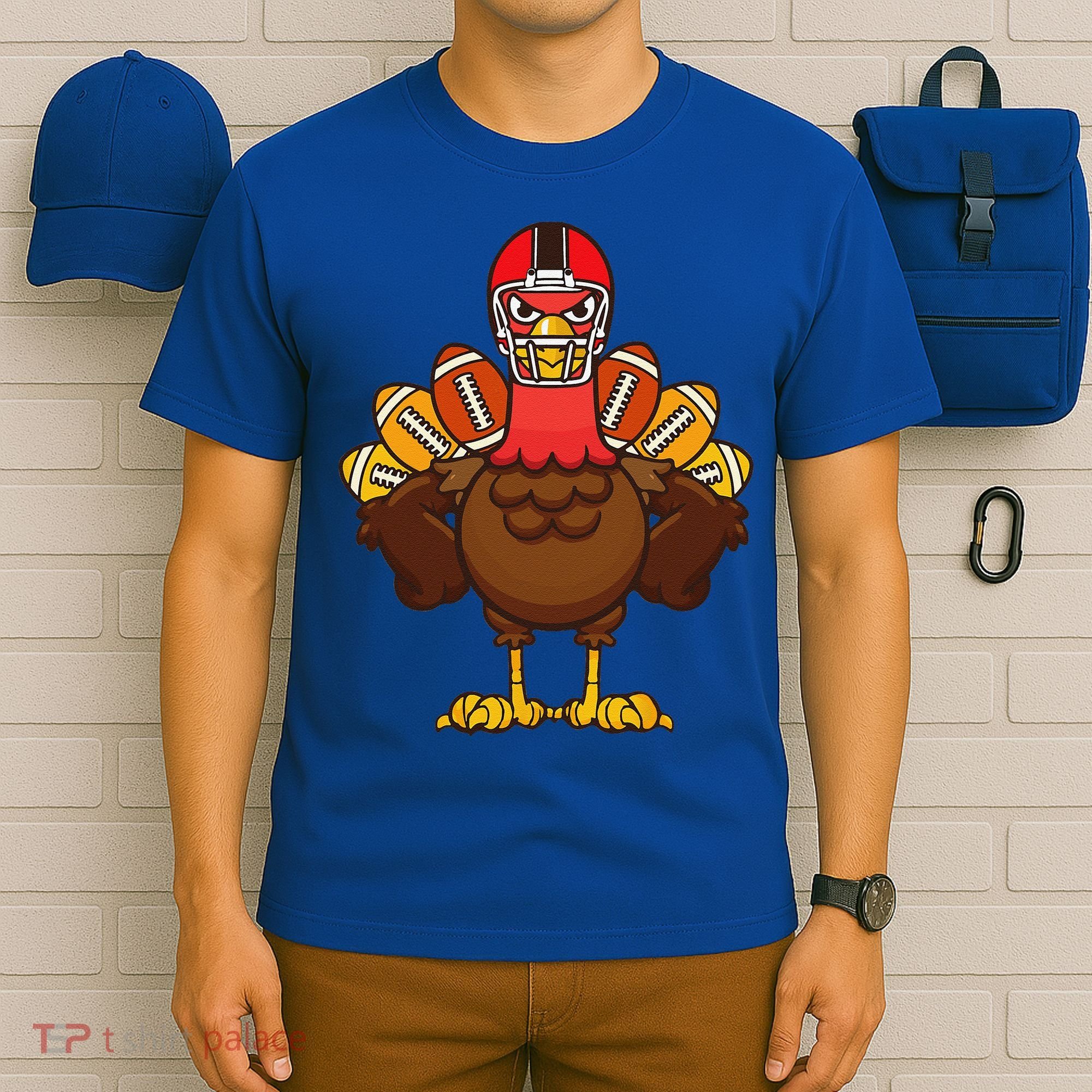 Cool Thanksgiving Football Gobble Player Turkey Gift T-Shirt