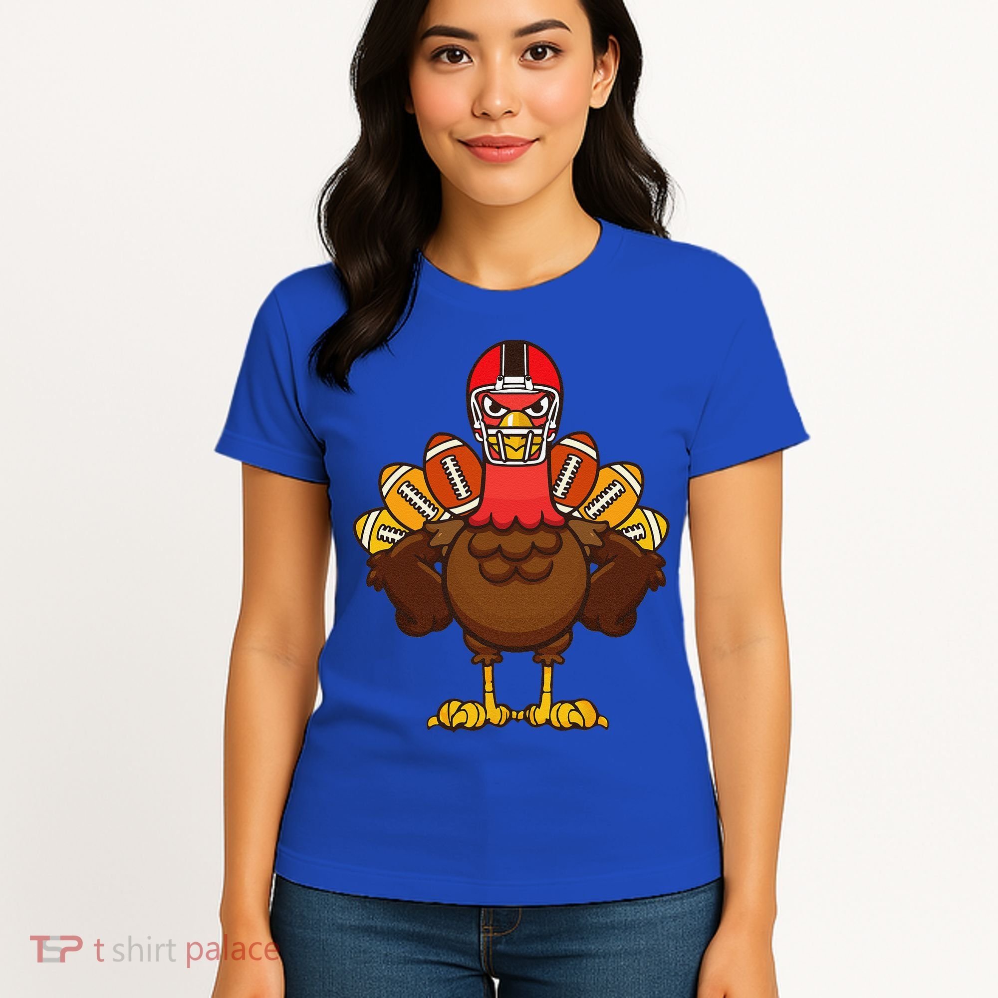 Cool Thanksgiving Football Gobble Player Turkey Gift Women's T-Shirt