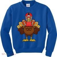 Cool Thanksgiving Football Gobble Player Turkey Gift Kids Sweatshirt thumb 0