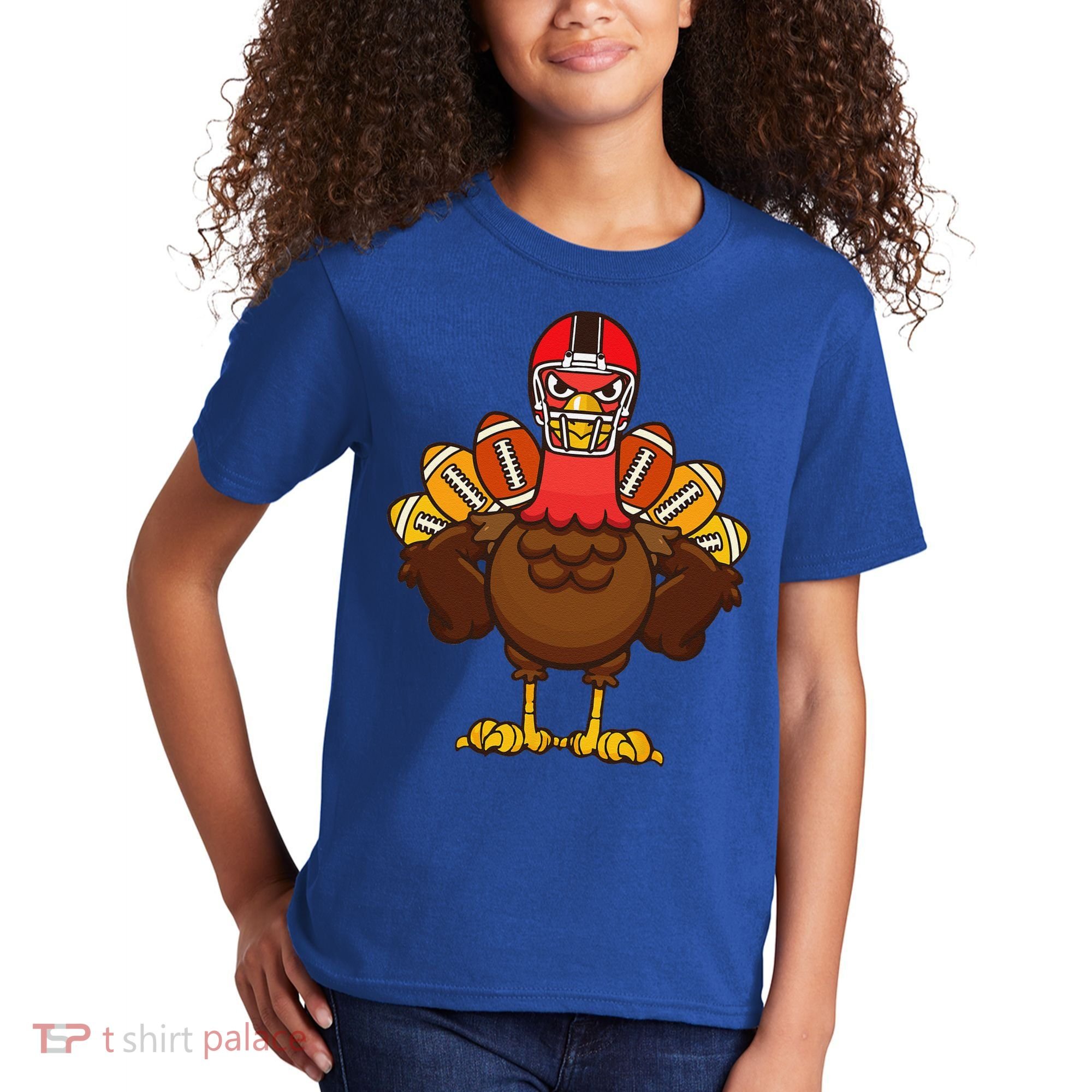 Cool Thanksgiving Football Gobble Player Turkey Gift Kids T-Shirt