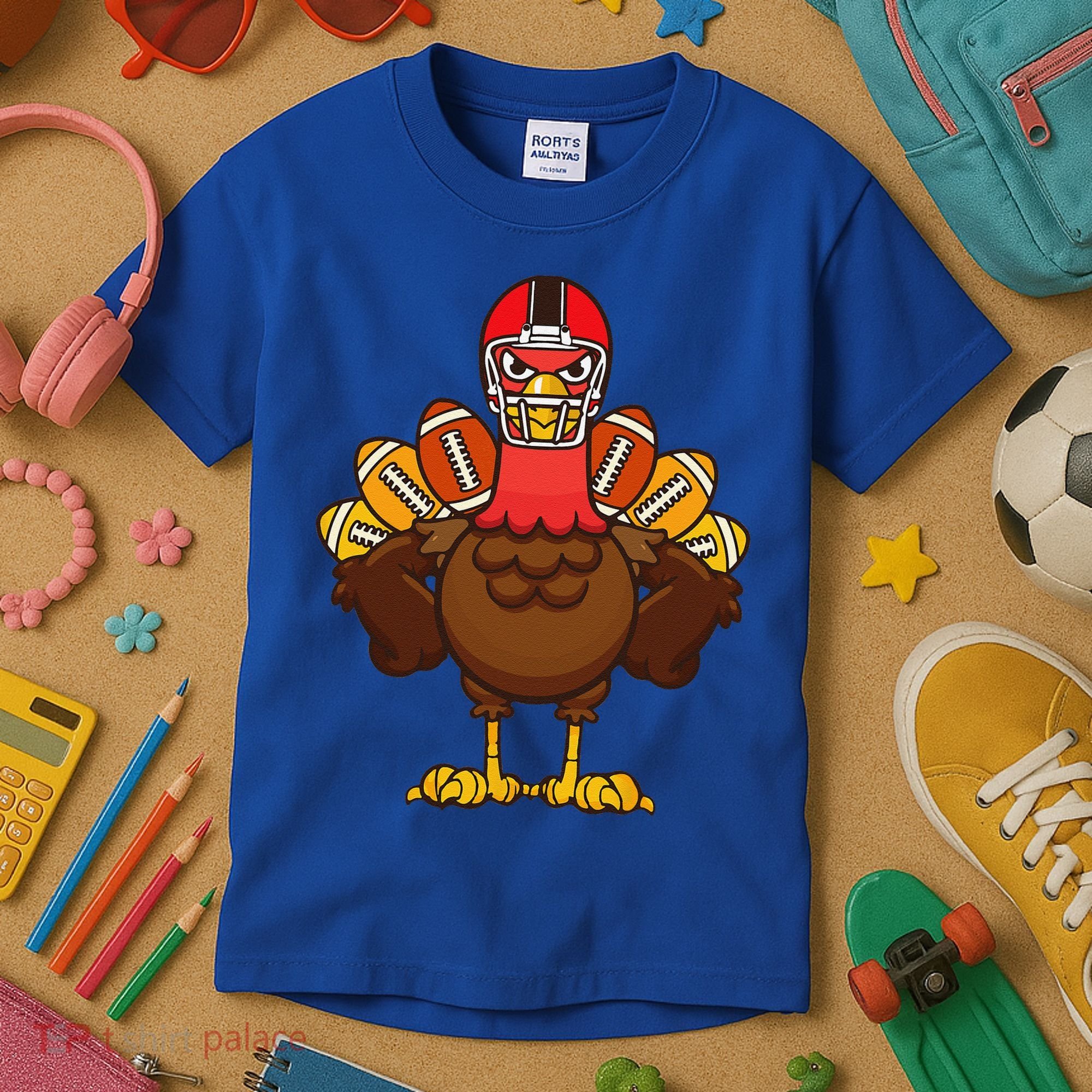 Cool Thanksgiving Football Gobble Player Turkey Gift Kids T-Shirt