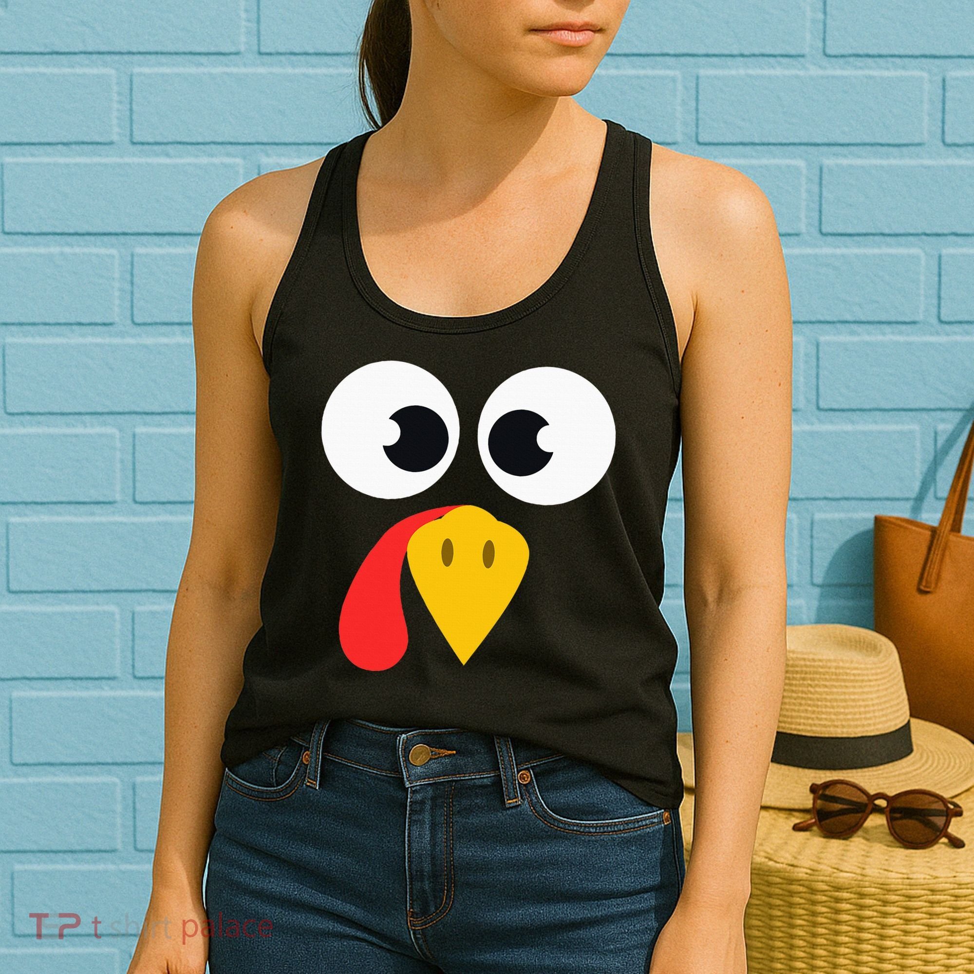 Cute Turkey Face Matching Family Costume Thanksgiving Day Women's Tank Top
