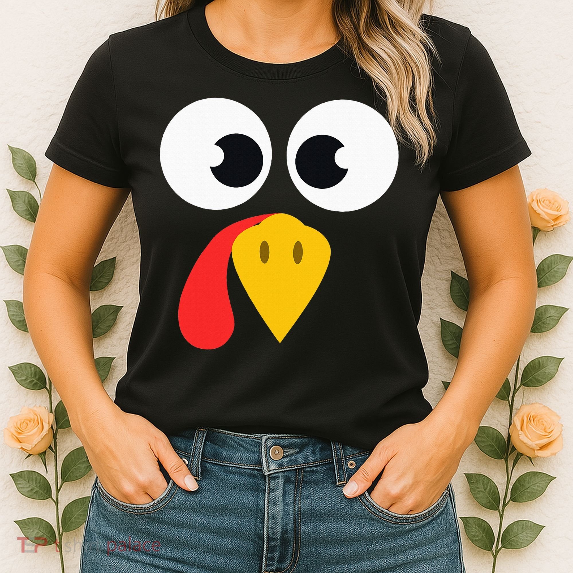 Cute Turkey Face Matching Family Costume Thanksgiving Day Women's T-Shirt