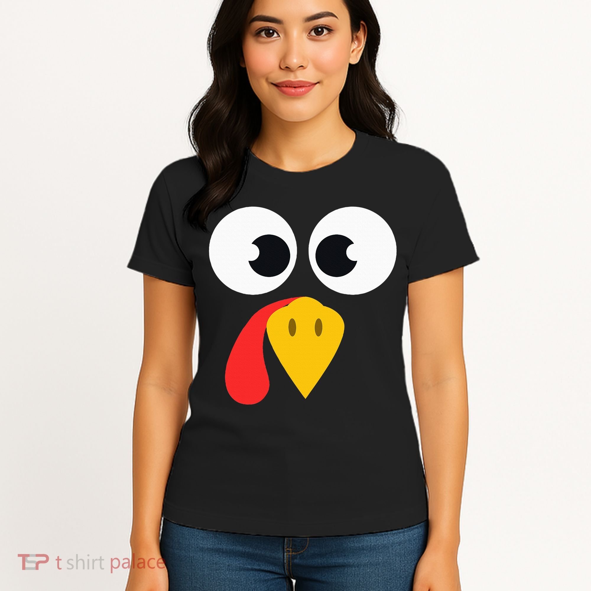 Cute Turkey Face Matching Family Costume Thanksgiving Day Women's T-Shirt