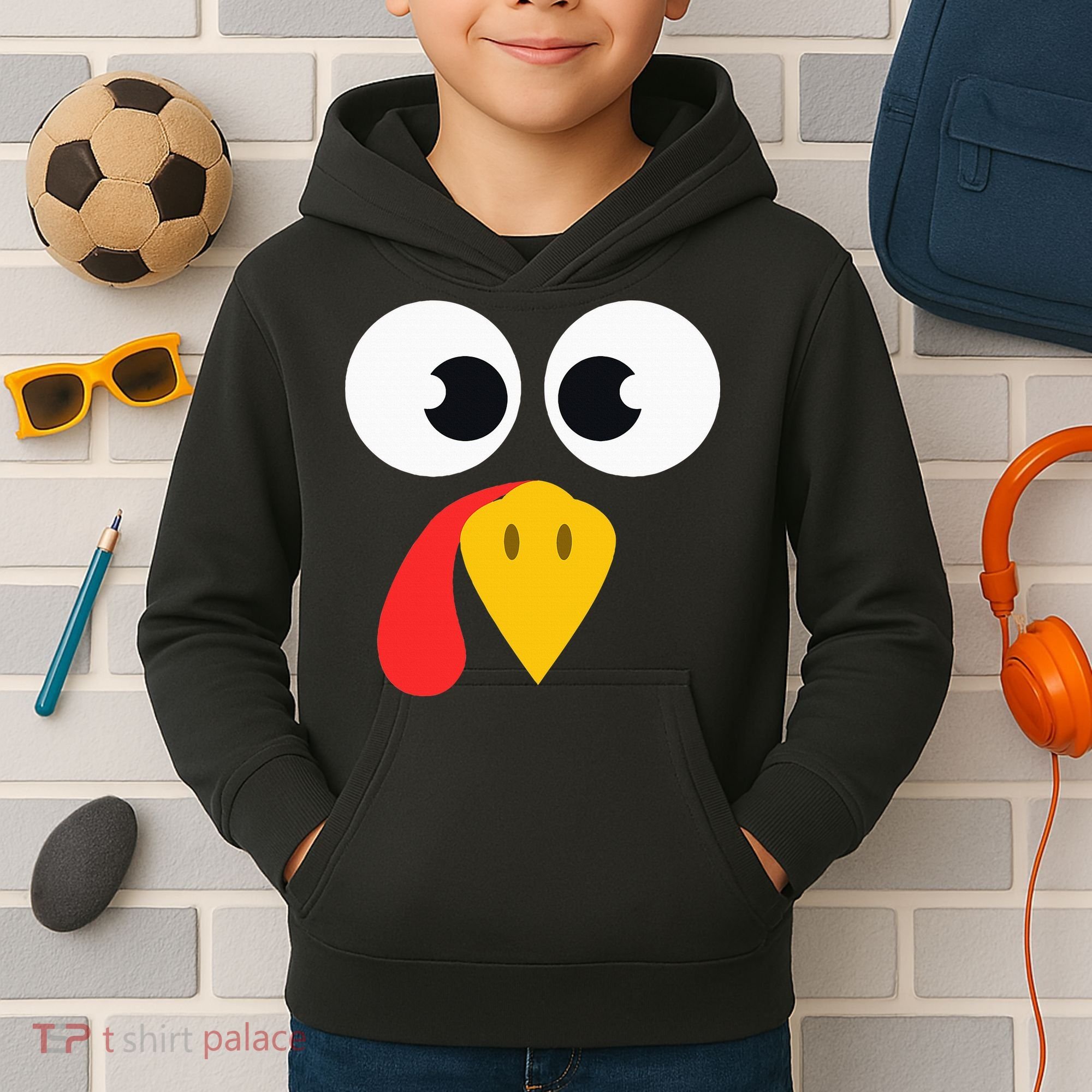 Cute Turkey Face Matching Family Costume Thanksgiving Day Kids Hoodie