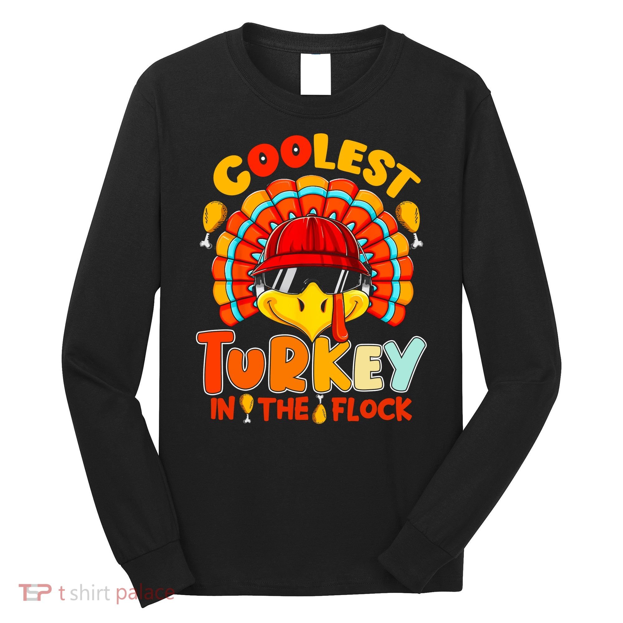 Coolest Turkey Flock Cute Thanksgiving Kids Boys Girls Gift Long Sleeve Shirt