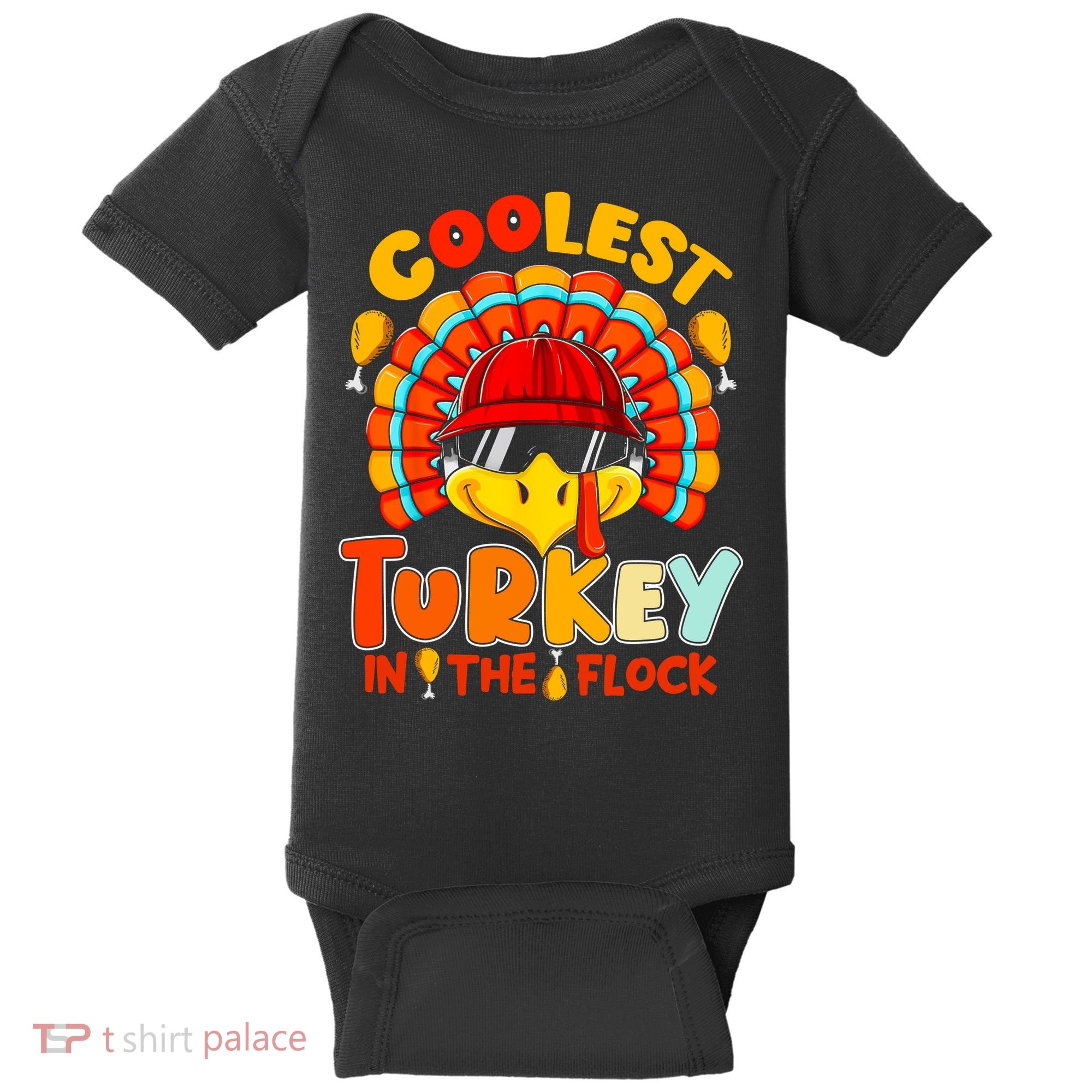 Coolest Turkey Flock Cute Thanksgiving Kids Boys Girls Gift Baby Bodysuit