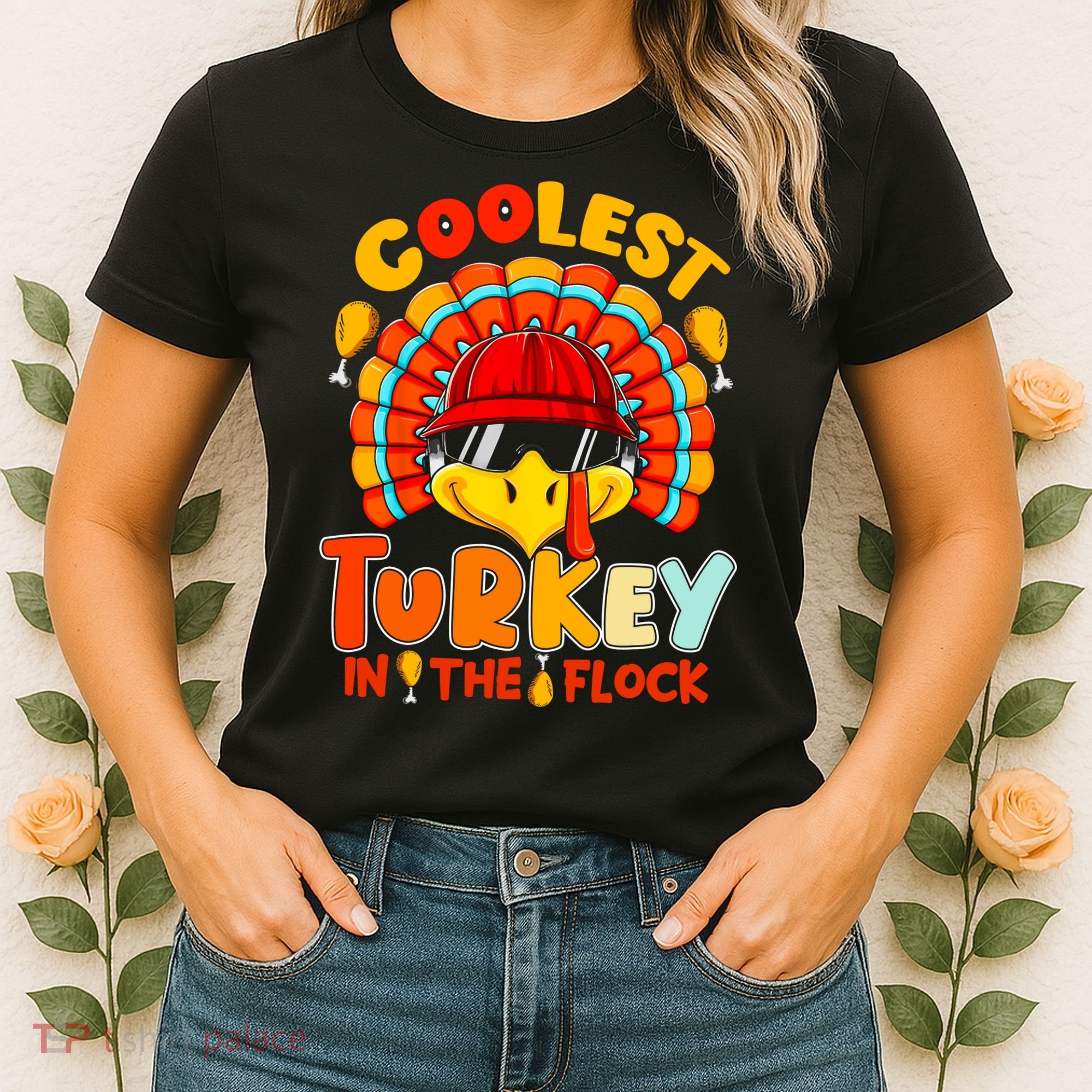 Coolest Turkey Flock Cute Thanksgiving Kids Boys Girls Gift Women's T-Shirt