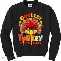 Coolest Turkey Flock Cute Thanksgiving Kids Boys Girls Gift Kids Sweatshirt thumb 0