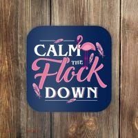 Calm The Flock Down Funny Pink Flamingo Bird Lovers Summer Coaster thumb 0