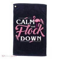 Calm The Flock Down Funny Pink Flamingo Bird Lovers Summer Golf Towel thumb 0