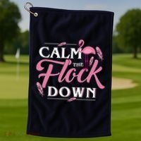 Calm The Flock Down Funny Pink Flamingo Bird Lovers Summer Golf Towel thumb 1