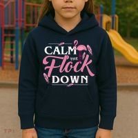 Calm The Flock Down Funny Pink Flamingo Bird Lovers Summer Kids Hoodie thumb 3