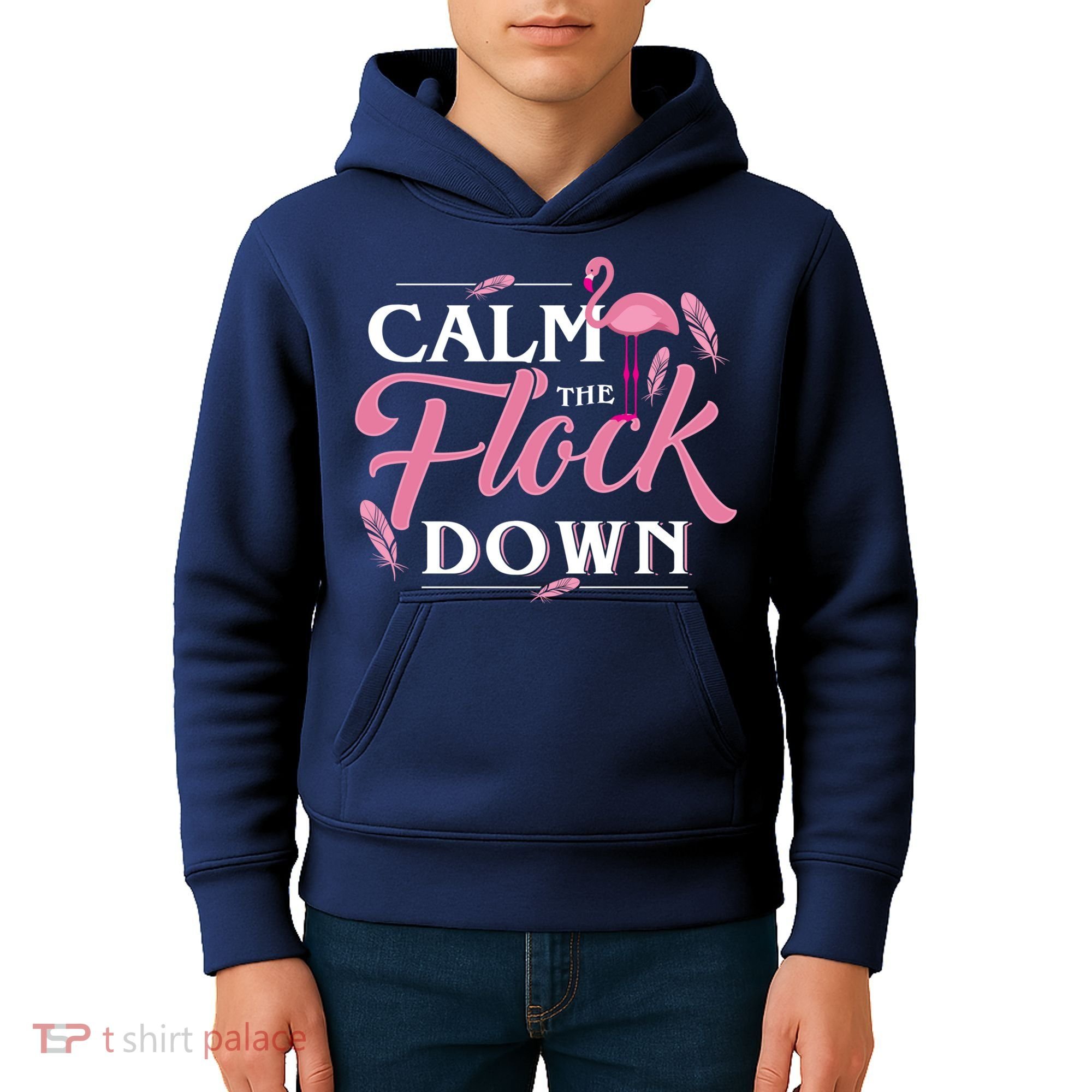 Calm The Flock Down Funny Pink Flamingo Bird Lovers Summer Kids Hoodie