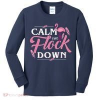 Calm The Flock Down Funny Pink Flamingo Bird Lovers Summer Kids Long Sleeve Shirt thumb 0