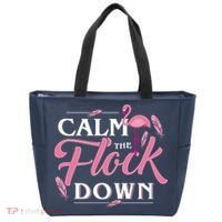 Calm The Flock Down Funny Pink Flamingo Bird Lovers Summer Tote Bag thumb 0