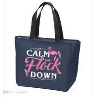 Calm The Flock Down Funny Pink Flamingo Bird Lovers Summer Tote Bag thumb 3