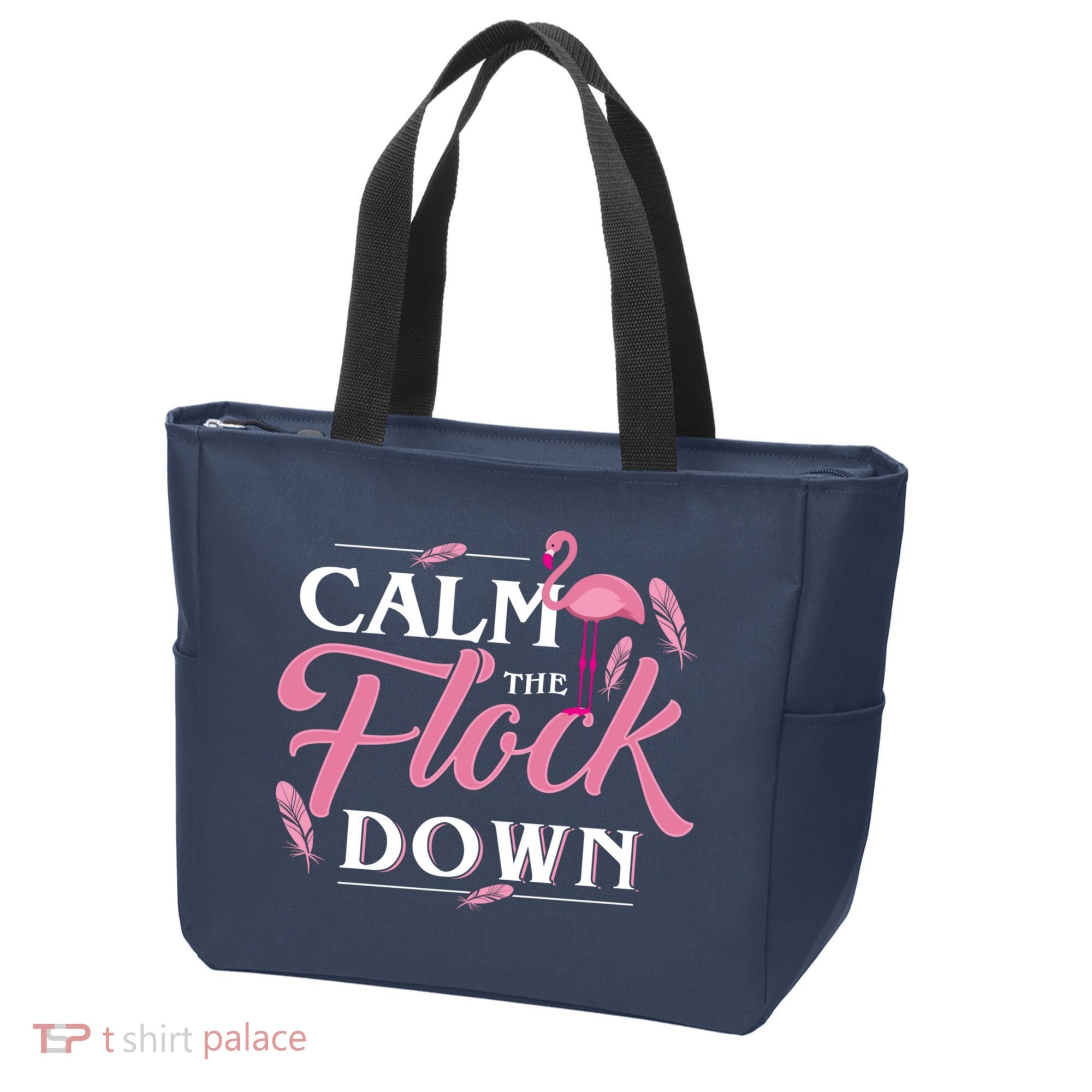 Calm The Flock Down Funny Pink Flamingo Bird Lovers Summer Tote Bag