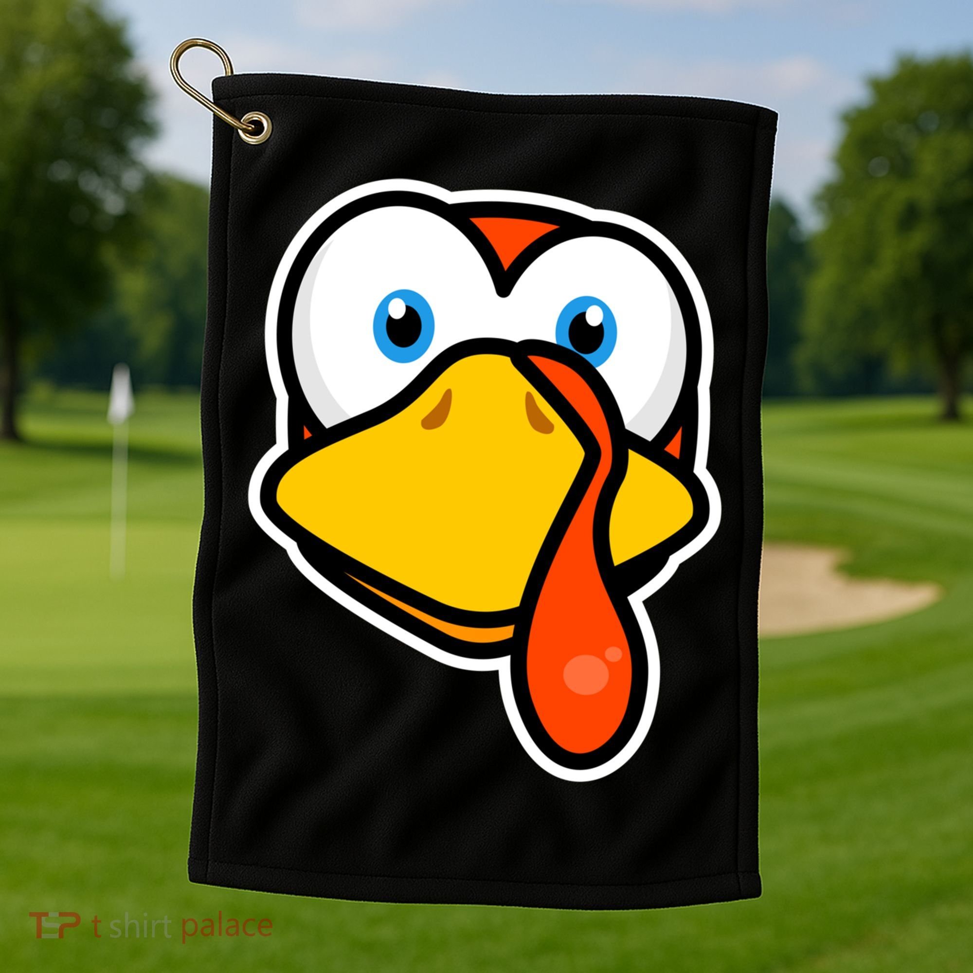 Cute Turkey Face Thanksgiving Costume Gift Golf Towel