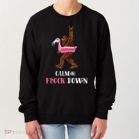 Calm The Flock Down Funny Pool Party Bigfoot Flamingo Women's Sweatshirt thumb 0