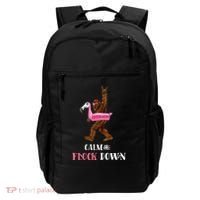 Calm The Flock Down Funny Pool Party Bigfoot Flamingo Backpack thumb 0