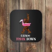Calm The Flock Down Funny Pool Party Bigfoot Flamingo Coaster thumb 0