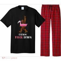 Calm The Flock Down Funny Pool Party Bigfoot Flamingo Pajama Set thumb 0