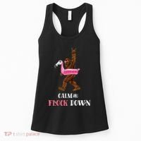 Calm The Flock Down Funny Pool Party Bigfoot Flamingo Women's Tank Top thumb 0