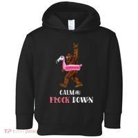 Calm The Flock Down Funny Pool Party Bigfoot Flamingo Toddler Hoodie thumb 0