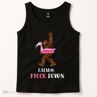 Calm The Flock Down Funny Pool Party Bigfoot Flamingo Tank Top thumb 2
