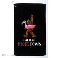 Calm The Flock Down Funny Pool Party Bigfoot Flamingo Golf Towel thumb 0
