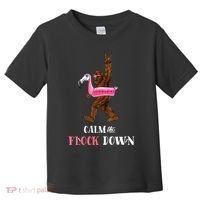 Calm The Flock Down Funny Pool Party Bigfoot Flamingo Toddler T-Shirt thumb 0