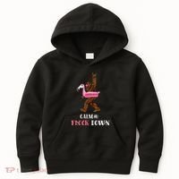 Calm The Flock Down Funny Pool Party Bigfoot Flamingo Kids Hoodie thumb 0