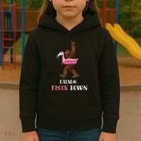 Calm The Flock Down Funny Pool Party Bigfoot Flamingo Kids Hoodie thumb 3