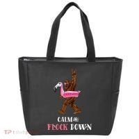 Calm The Flock Down Funny Pool Party Bigfoot Flamingo Tote Bag thumb 0