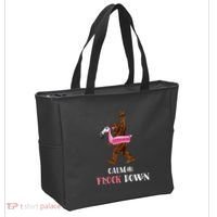 Calm The Flock Down Funny Pool Party Bigfoot Flamingo Tote Bag thumb 2